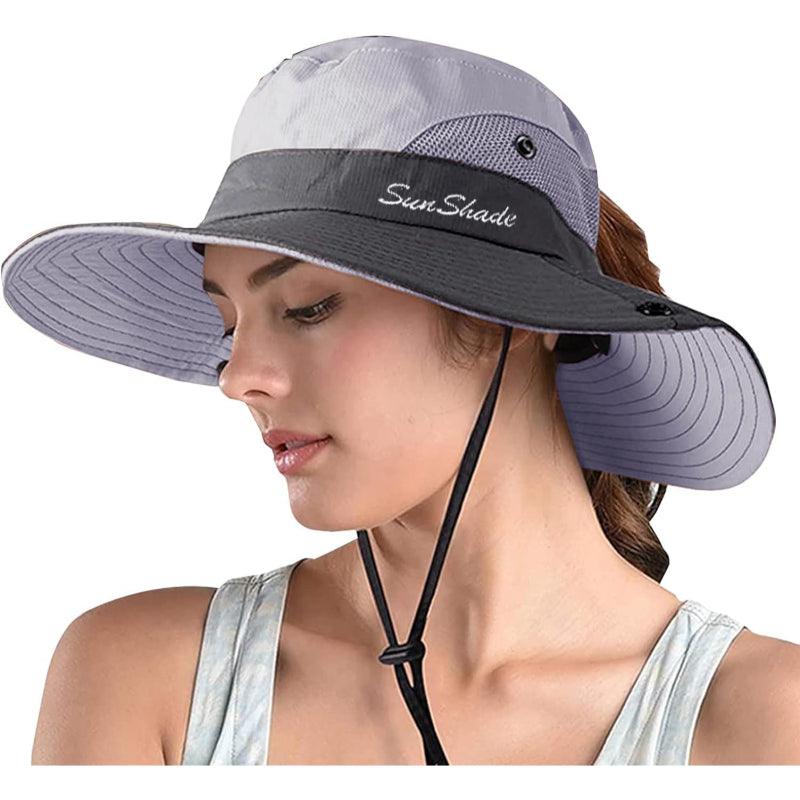 Wide Brim Sun Hat With Ponytail Opening And Adjustable Fit - USA Fish Bait