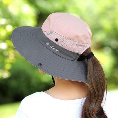 Packable Wide Brim Sun Hat With Adjustable Fit And Ponytail Opening - USA Fish Bait