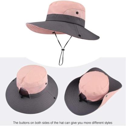 Packable Wide Brim Sun Hat With Adjustable Fit And Ponytail Opening - USA Fish Bait