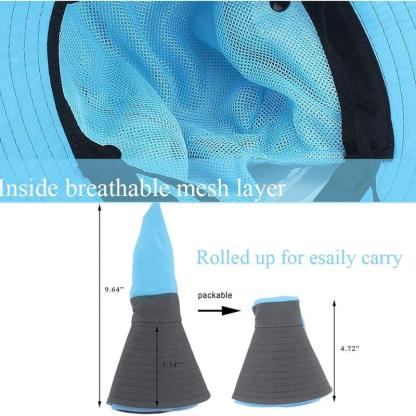 Packable Wide Brim Sun Hat With Adjustable Fit And Ponytail Opening - USA Fish Bait