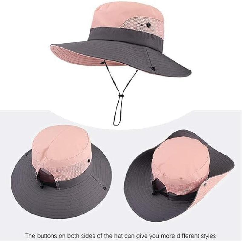Wide Brim Sun Hat With Ponytail Opening And Adjustable Fit - USA Fish Bait