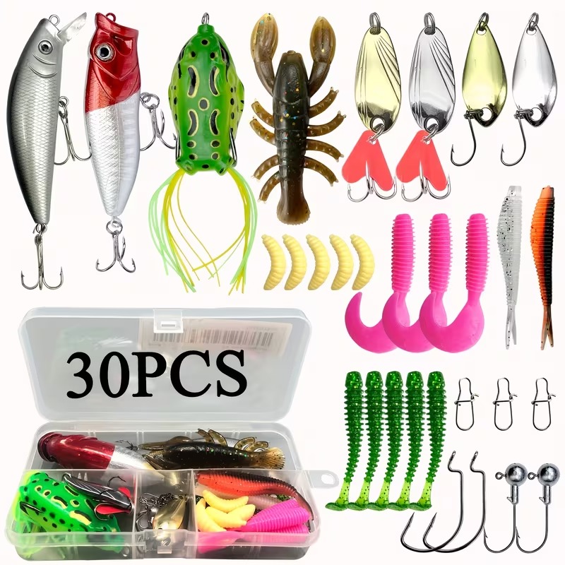 Randomly Shaped Lead Weights, 30/79/84/93/106/283pcs of Fishing Lures for Topwater Fishing, Tackle Kit for Bass, Trout, And Salmon, Including a Lure Kit Box with Minnow Poppers, Spoon Lures, Soft Plastic Worms, Bait Rigs, And Jig Heads