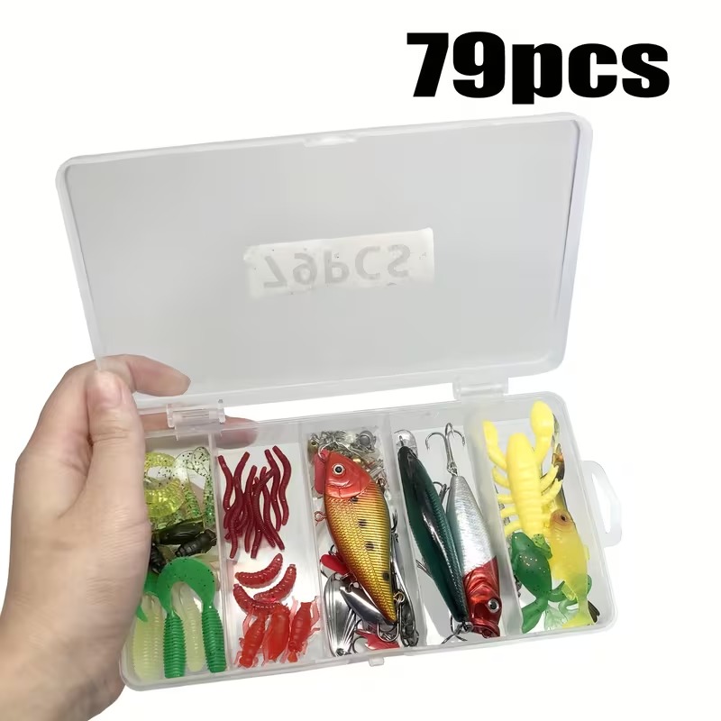 Randomly Shaped Lead Weights, 30/79/84/93/106/283pcs of Fishing Lures for Topwater Fishing, Tackle Kit for Bass, Trout, And Salmon, Including a Lure Kit Box with Minnow Poppers, Spoon Lures, Soft Plastic Worms, Bait Rigs, And Jig Heads