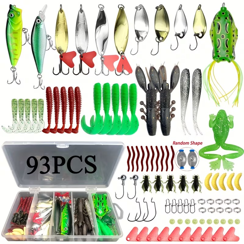 Randomly Shaped Lead Weights, 30/79/84/93/106/283pcs of Fishing Lures for Topwater Fishing, Tackle Kit for Bass, Trout, And Salmon, Including a Lure Kit Box with Minnow Poppers, Spoon Lures, Soft Plastic Worms, Bait Rigs, And Jig Heads