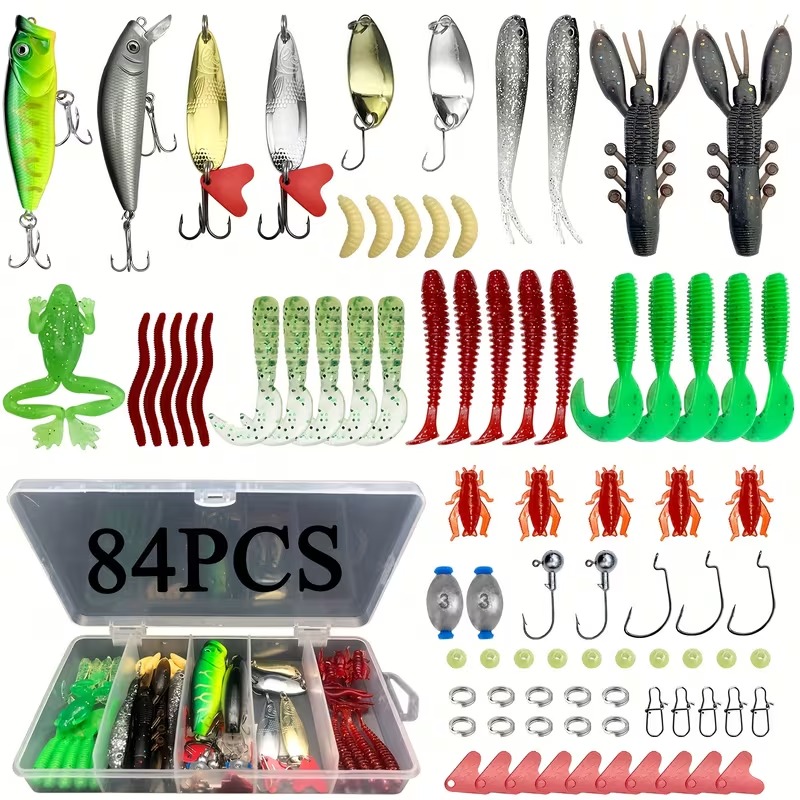 Randomly Shaped Lead Weights, 30/79/84/93/106/283pcs of Fishing Lures for Topwater Fishing, Tackle Kit for Bass, Trout, And Salmon, Including a Lure Kit Box with Minnow Poppers, Spoon Lures, Soft Plastic Worms, Bait Rigs, And Jig Heads