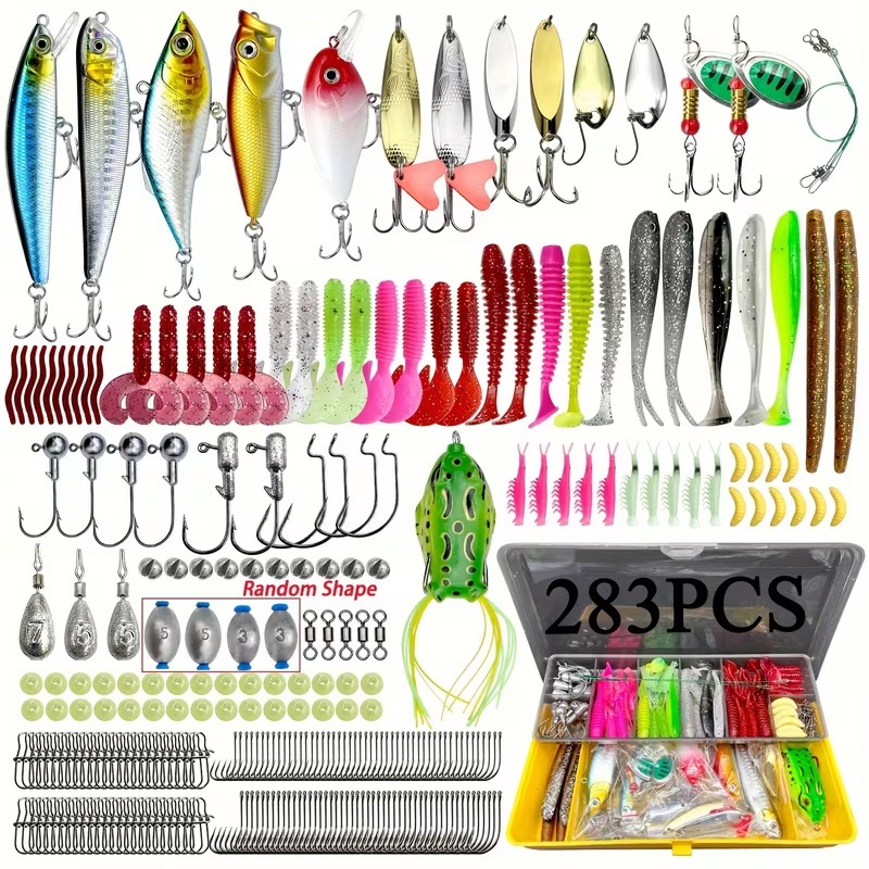 Randomly Shaped Lead Weights, 30/79/84/93/106/283pcs of Fishing Lures for Topwater Fishing, Tackle Kit for Bass, Trout, And Salmon, Including a Lure Kit Box with Minnow Poppers, Spoon Lures, Soft Plastic Worms, Bait Rigs, And Jig Heads