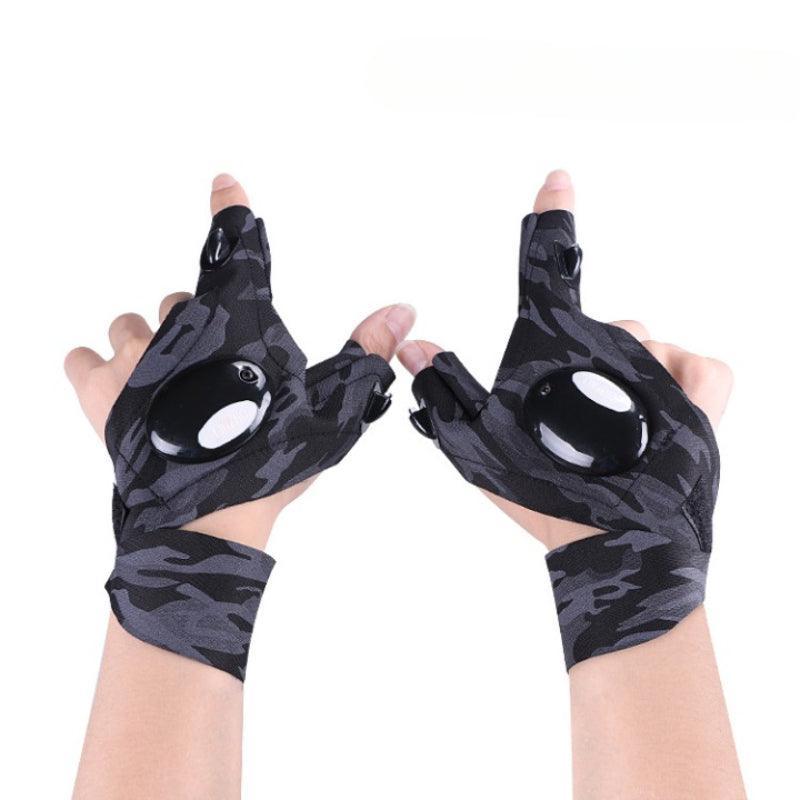 LED Flashlight Waterproof Fingerless Fishing Gloves-USA Fish Bait