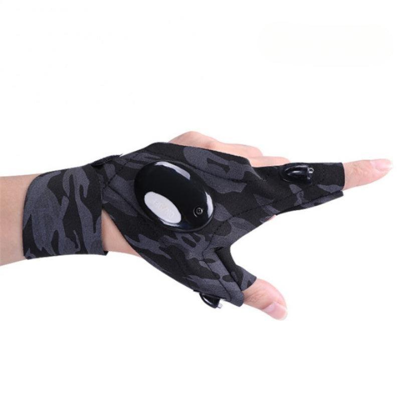 LED Flashlight Waterproof Fingerless Fishing Gloves-USA Fish Bait