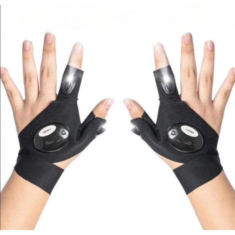 LED Flashlight Waterproof Fingerless Fishing Gloves-USA Fish Bait