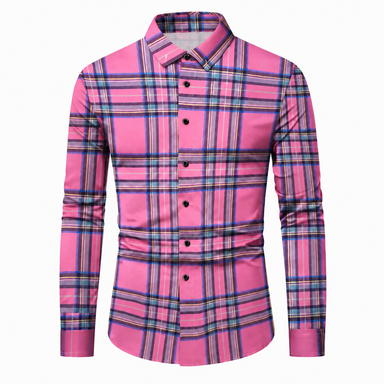 Plaid Checkered Print Long Sleeve Collared Shirt For Men