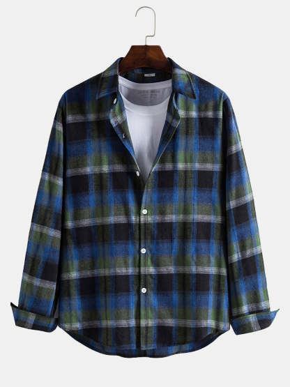 Men's Plaid Button Up Shirt-Vacay Outfit