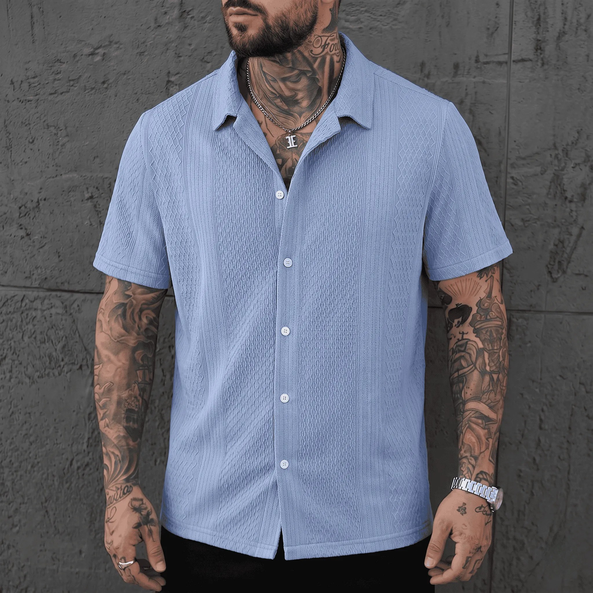 Plus Size Textured Jacquard Shirt For Men