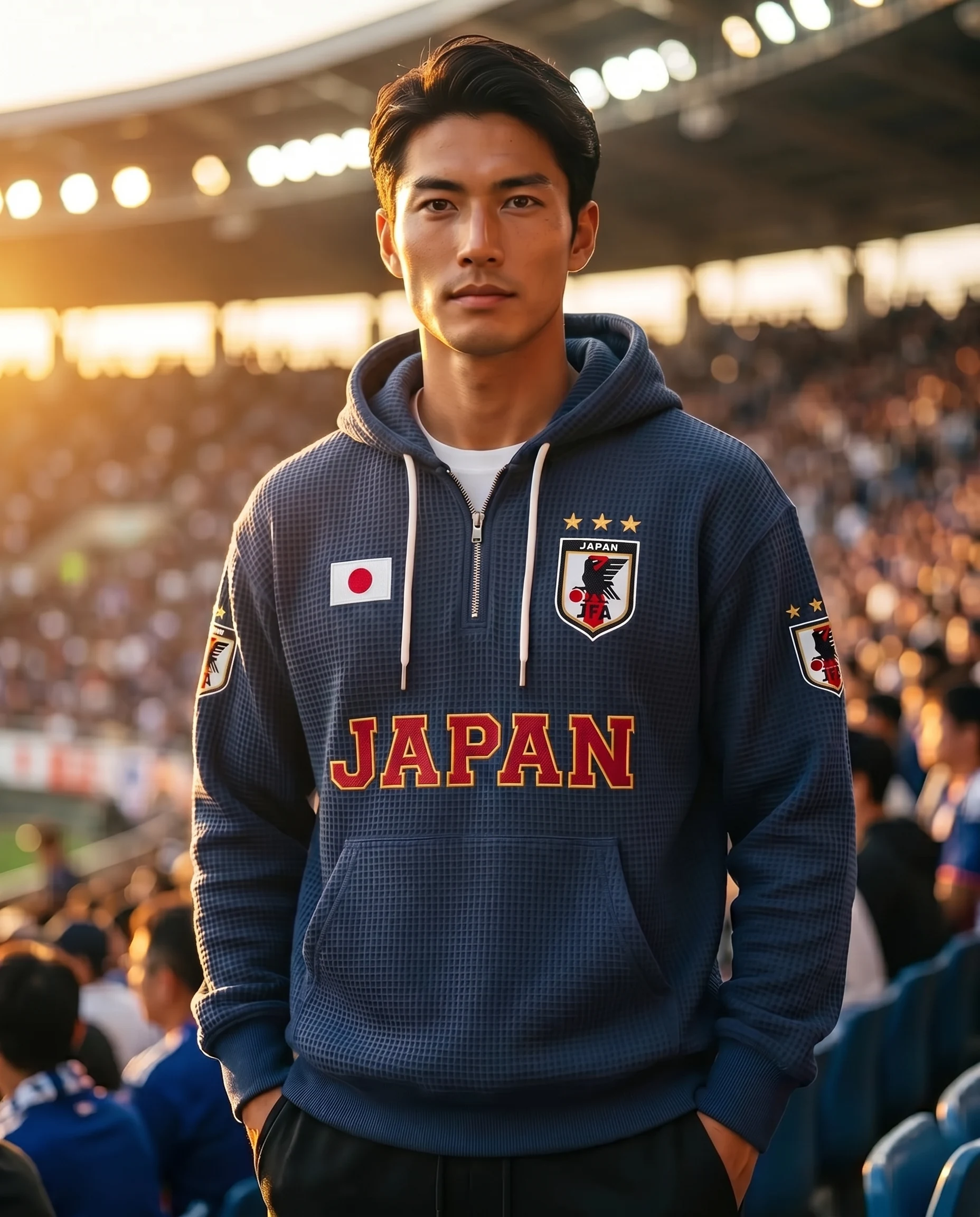 Japan waffle quarter-zip football fan hoodie