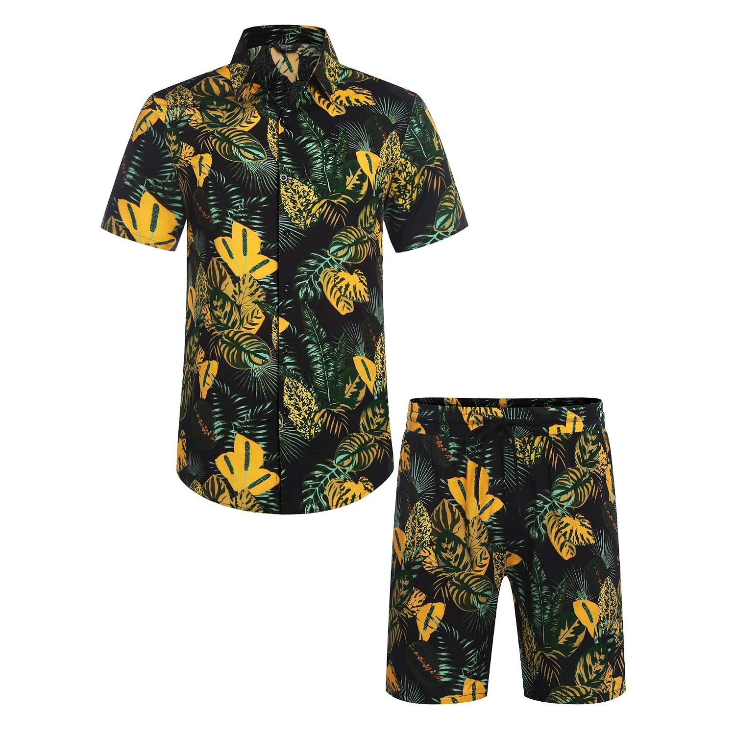 2 Pieces Hawaiian Vacation Button Down Shirt And Short Matching Outfit Set For Men