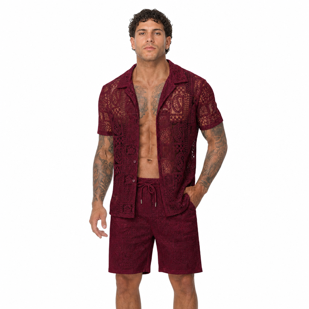 Beach Wear Short Sleeve Shirt and Short Set For Men