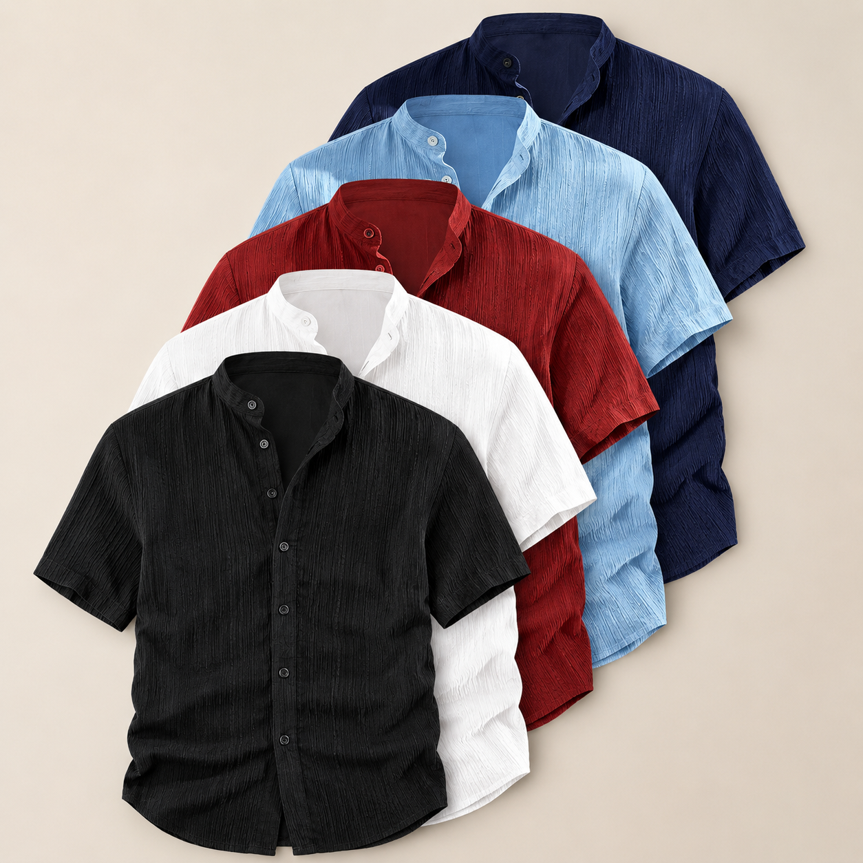 Solid Color Pack Of 5 Classic Button Up Short Sleeve Shirt For Men