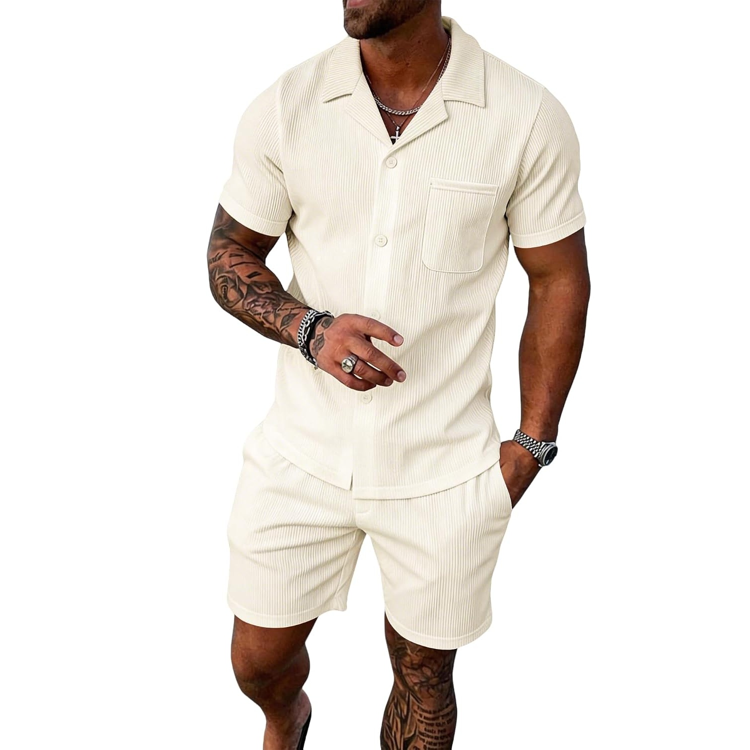 Casual Summer Beach Shorts and Shirt Set Men