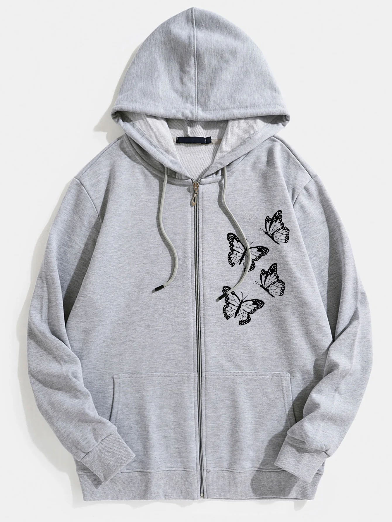 Butterfly Print Zip Hoodie-Vacay Outfit