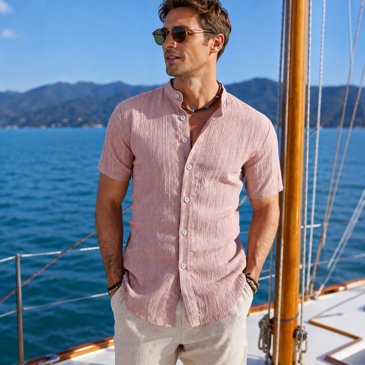 Solid Color Pack Of 5 Classic Button Up Short Sleeve Shirt For Men