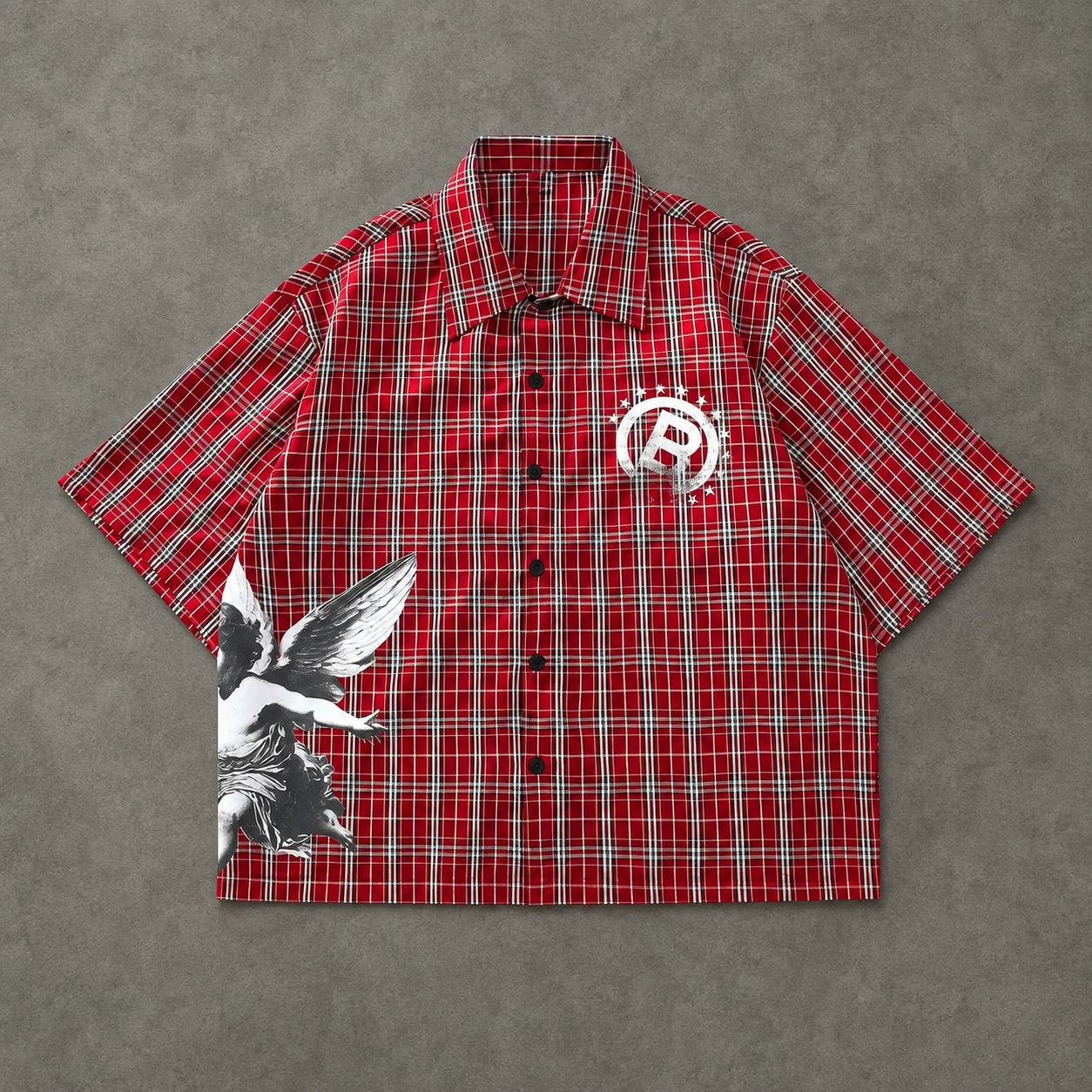 Casual Short Sleeve Retro Loose Plaid Shirt For Women