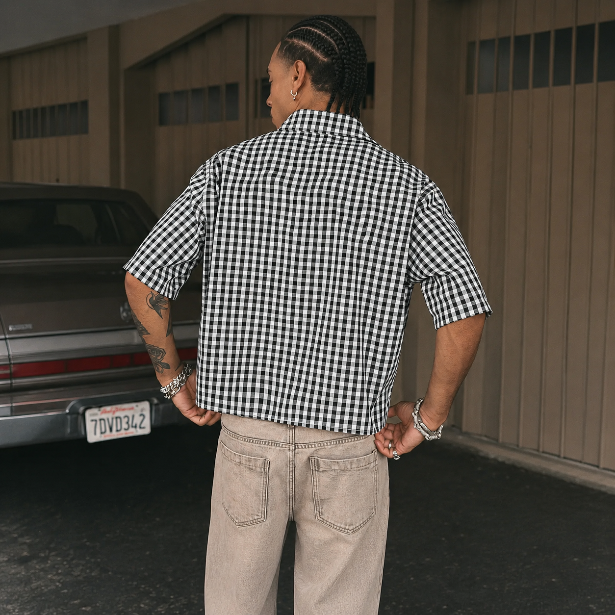 Regular Checkered Vintage Short Sleeve Casual Plaid Shirt For Men