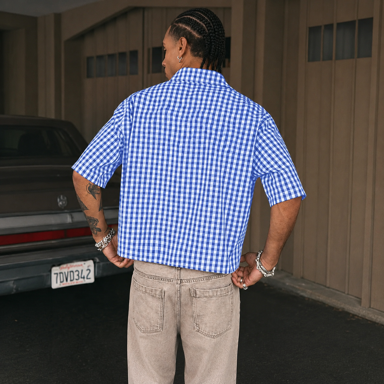 Regular Checkered Vintage Short Sleeve Casual Plaid Shirt For Men