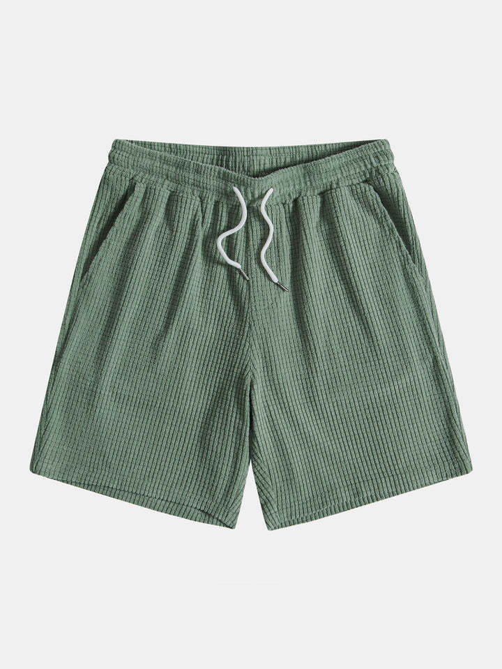 Waffle Button Up Shirt And Shorts-Vacay Outfit