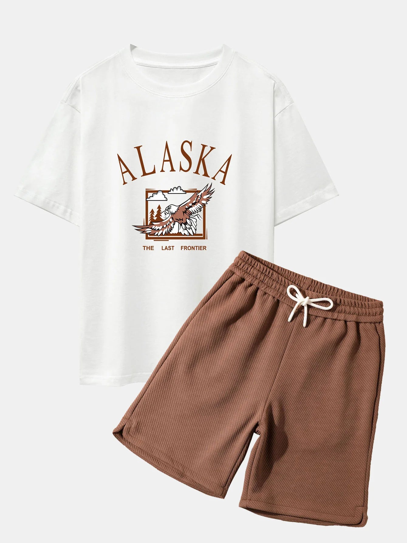 Alaskan Eagle Print Oversize T-Shirt And Jacquard Short-Vacay Outfit