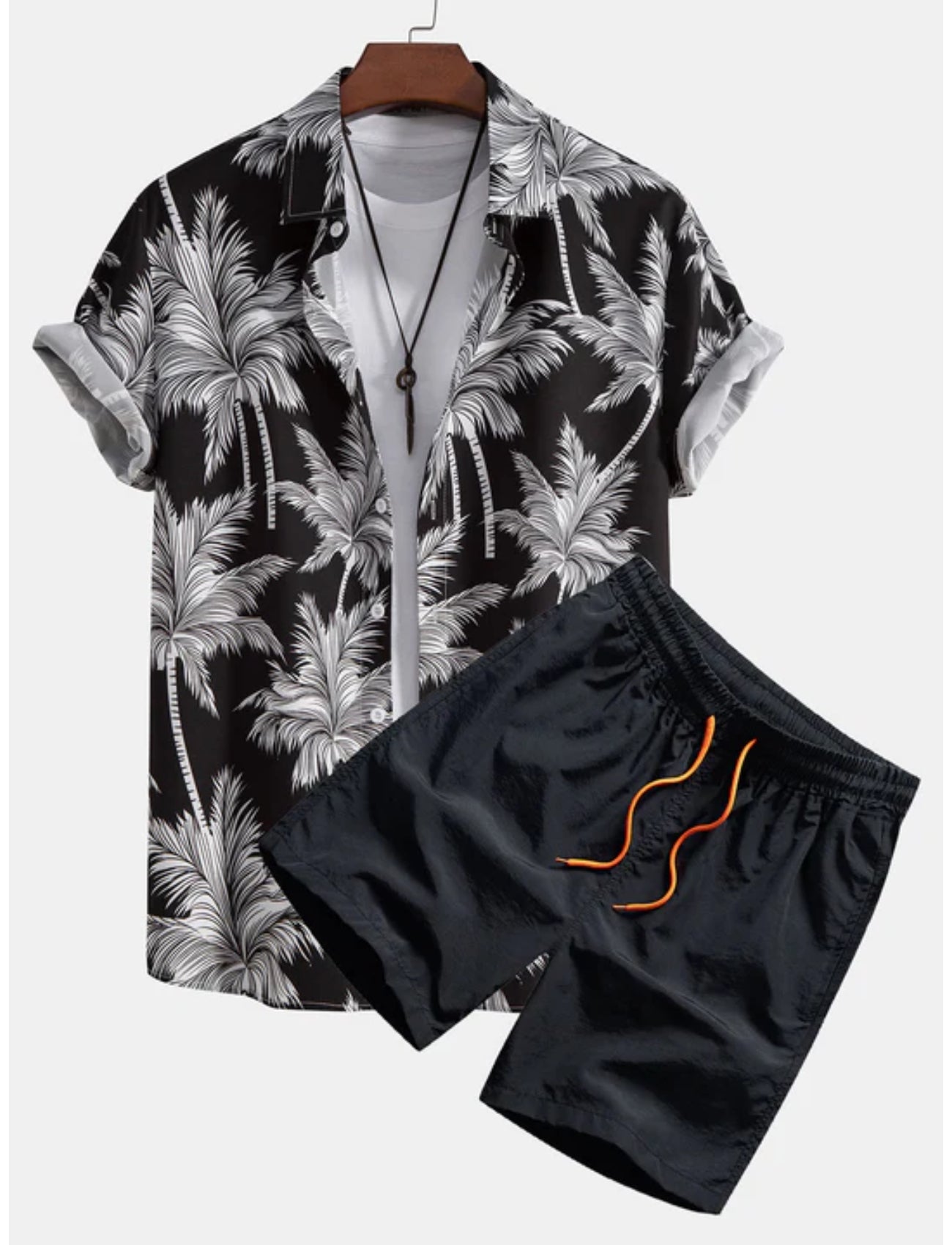 Tropical Tree Button Down Shirt And Shorts Set-Vacay Outfit