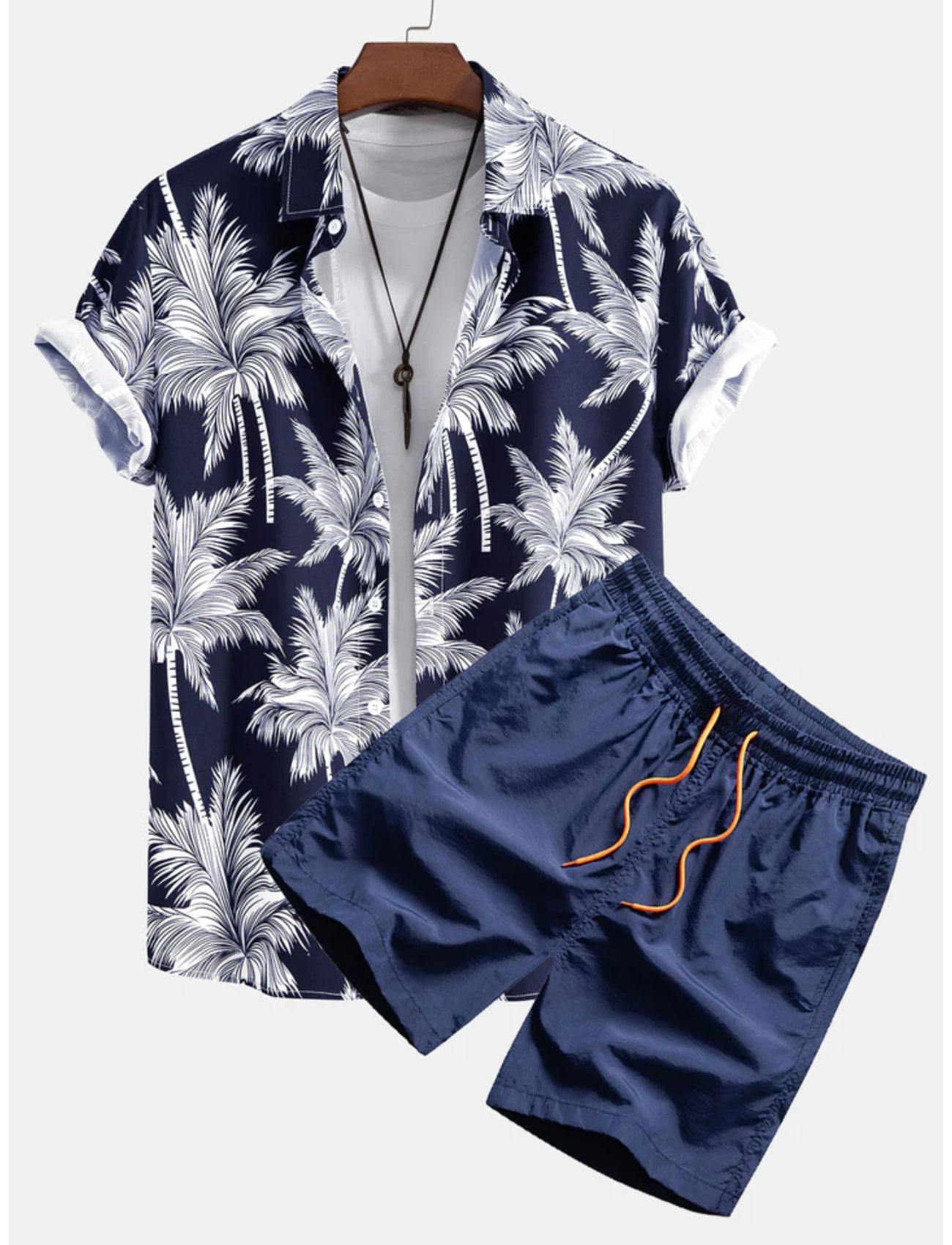 Tropical Tree Button Down Shirt And Shorts Set-Vacay Outfit