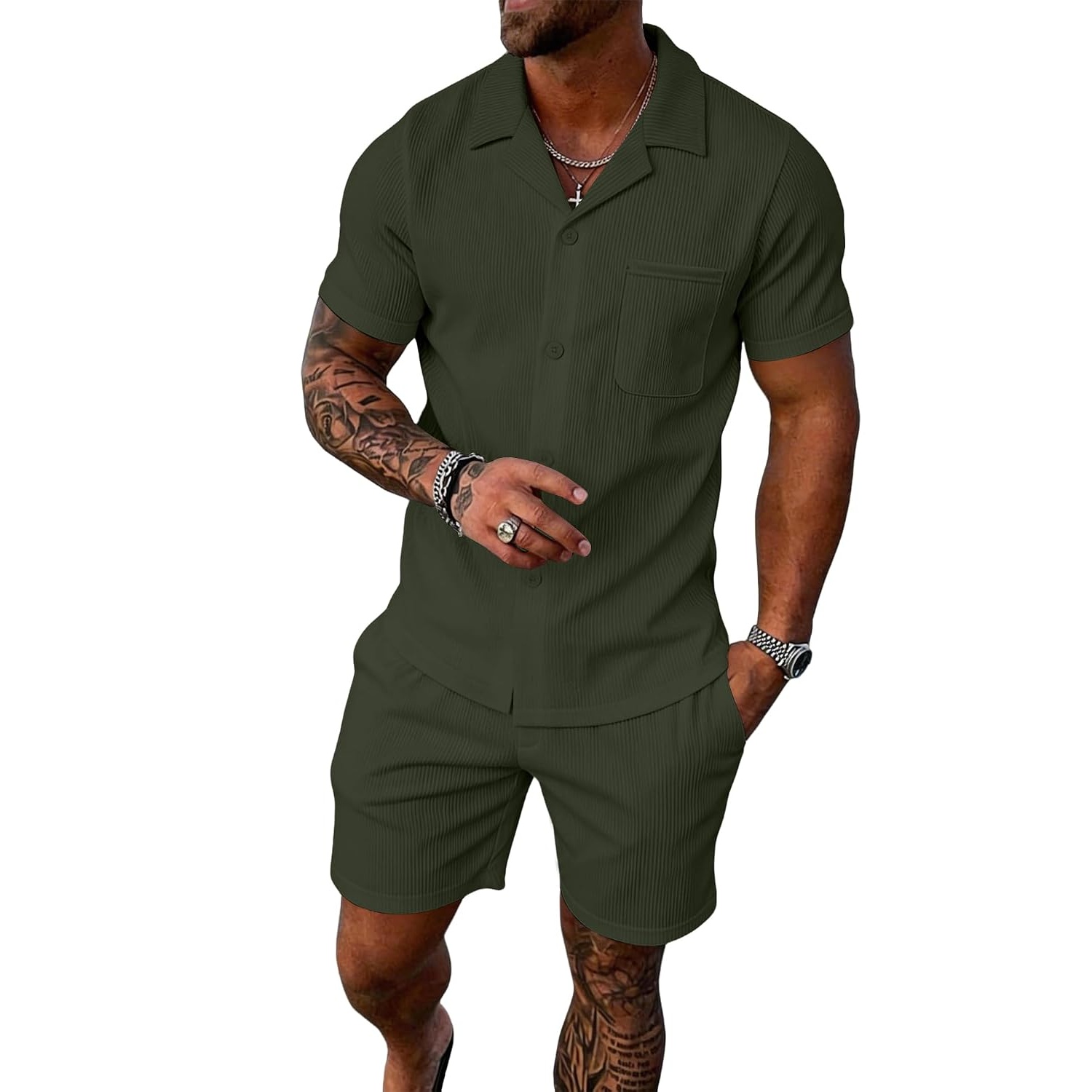 Casual Summer Beach Shorts and Shirt Set Men