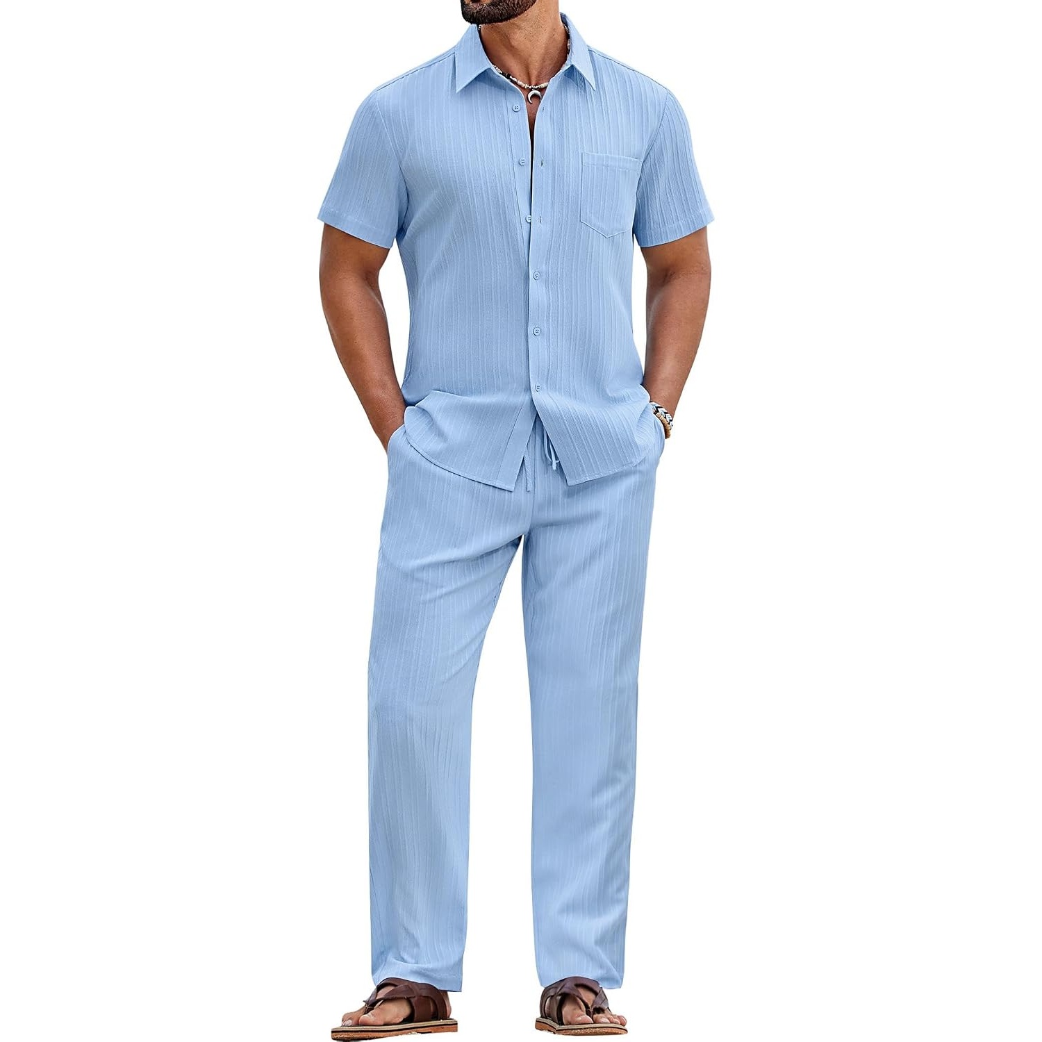Loose Fit Summer Beach Wear Short And Shirt Set For Men