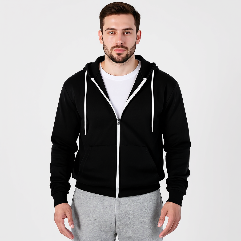 Men Slim Fit Zip Up Hoodie With Lightweight Fabric And Long Sleeves