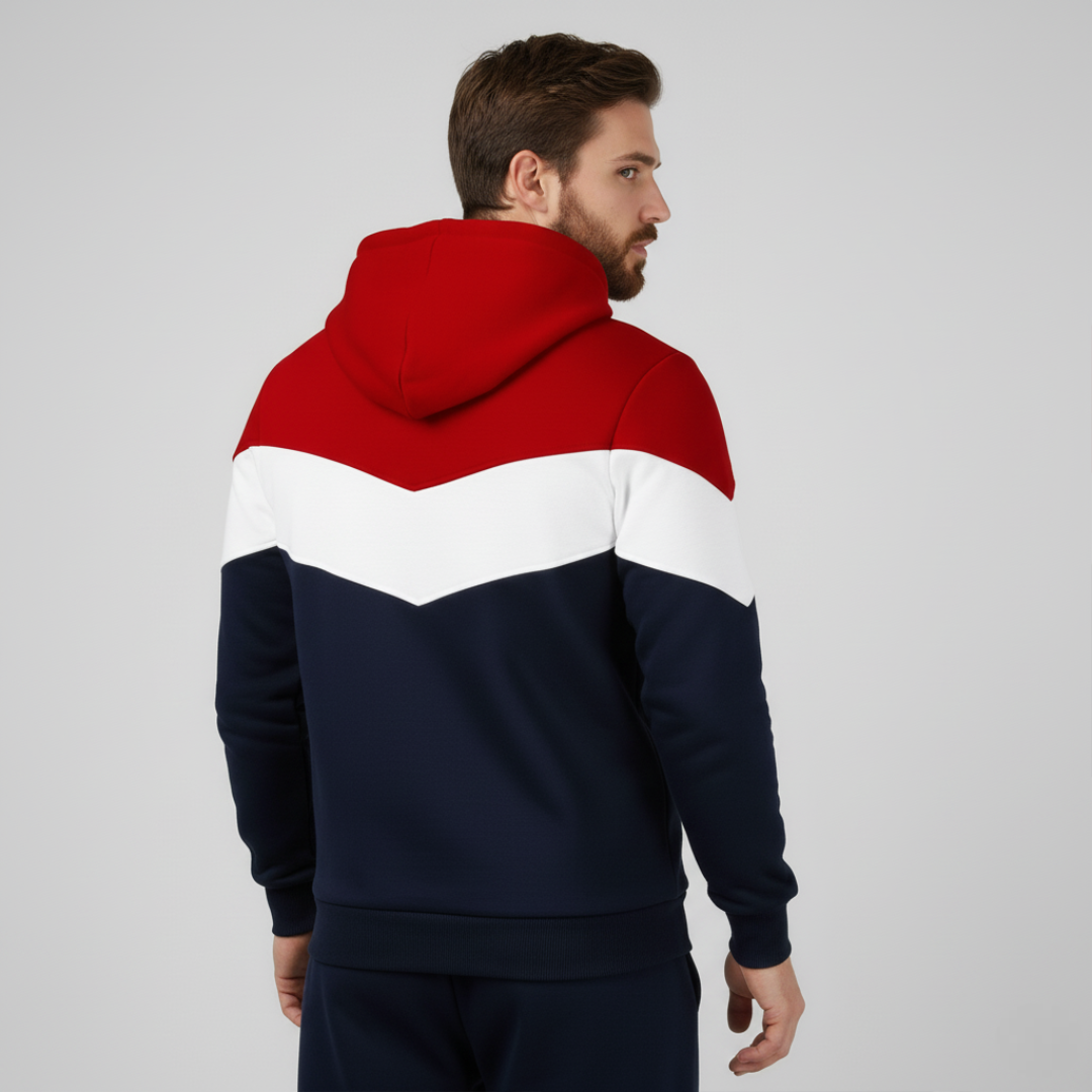 Men Color Block Pullover Fleece Hoodie with Pocket