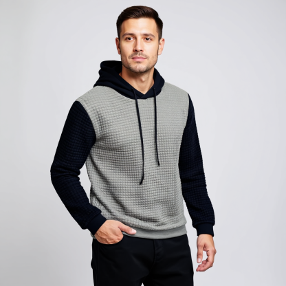 Men Two Tone Waffle Knit Hoodie