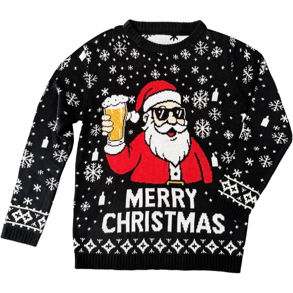 Mens Funny Christmas Sweater Santa Snowflake Pullover