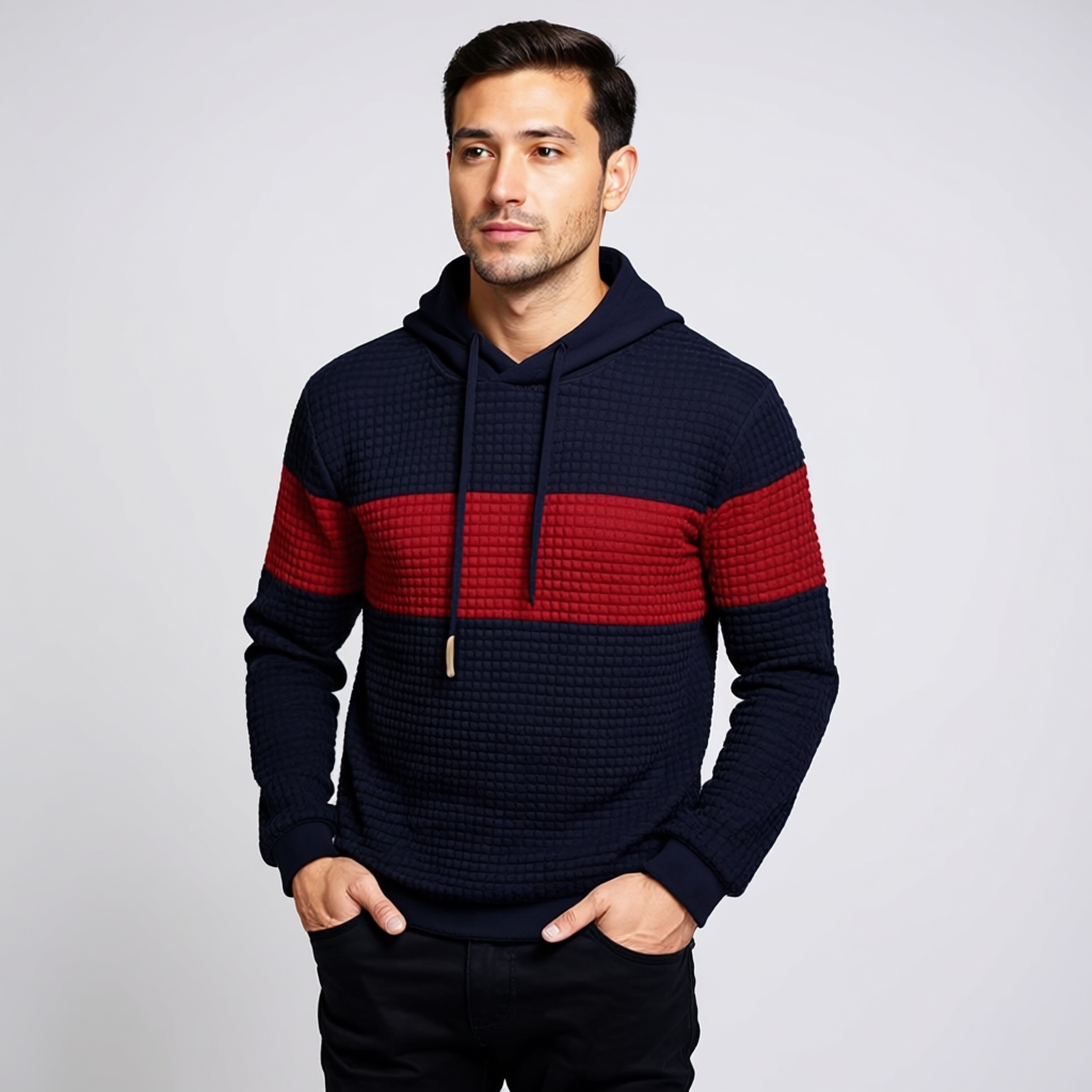 Men Two Tone Waffle Knit Hoodie