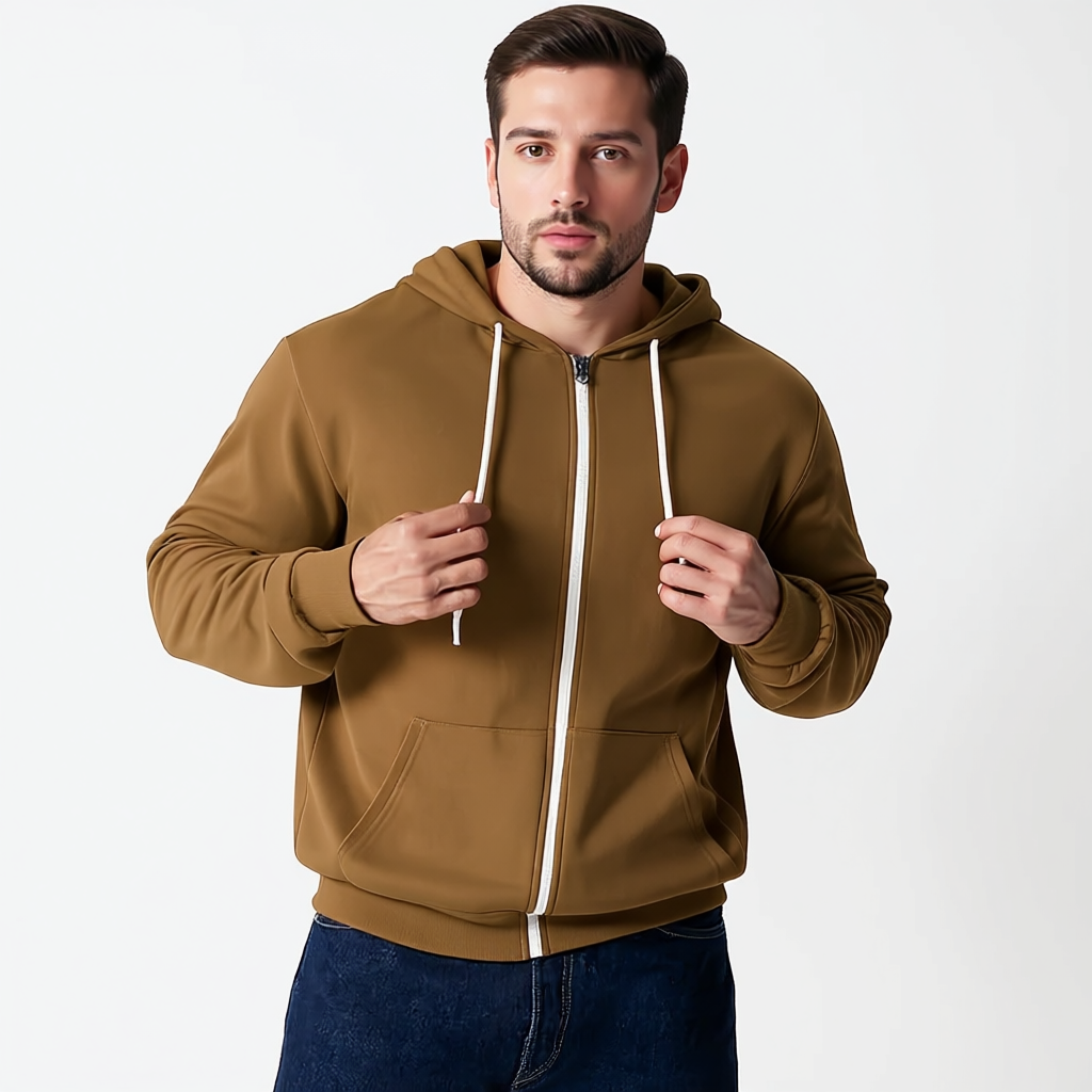Men Slim Fit Zip Up Hoodie With Lightweight Fabric And Long Sleeves
