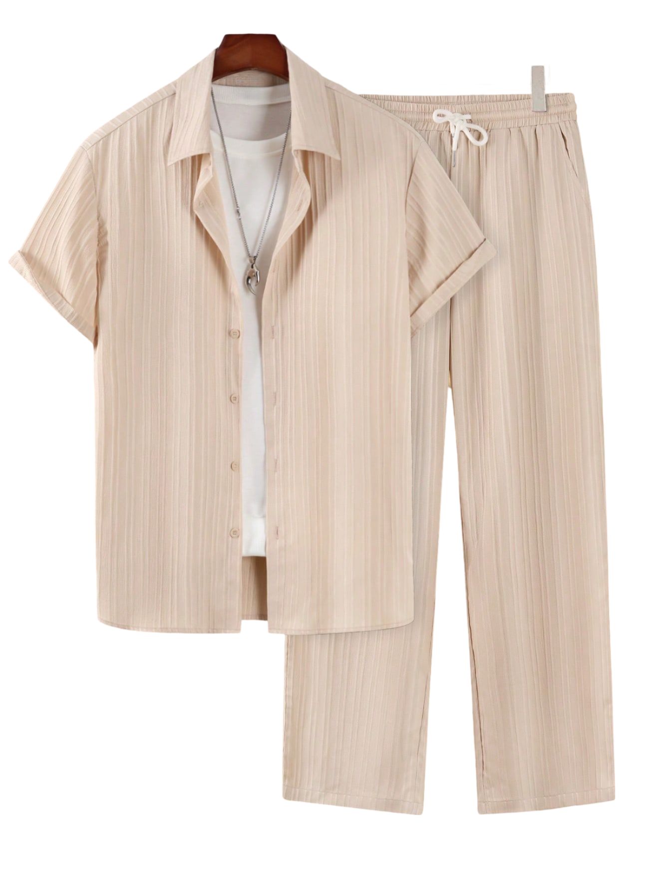 Solid Colored Button Up Shirt And Pants Without Tee-Vacay Outfit