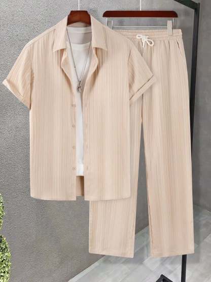 Solid Colored Button Up Shirt And Pants Without Tee-Vacay Outfit