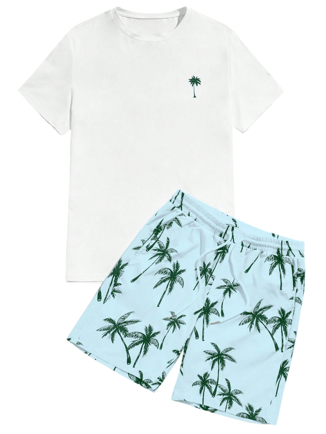 Palm Breeze Tee And Shorts Set-Vacay Outfit