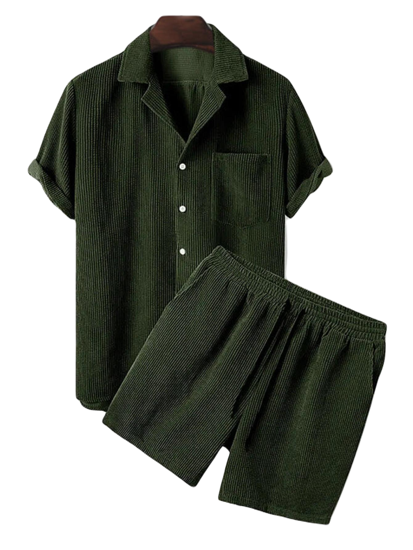 Corduroy Casual Lapel Shirt Shorts Set-Vacay Outfit
