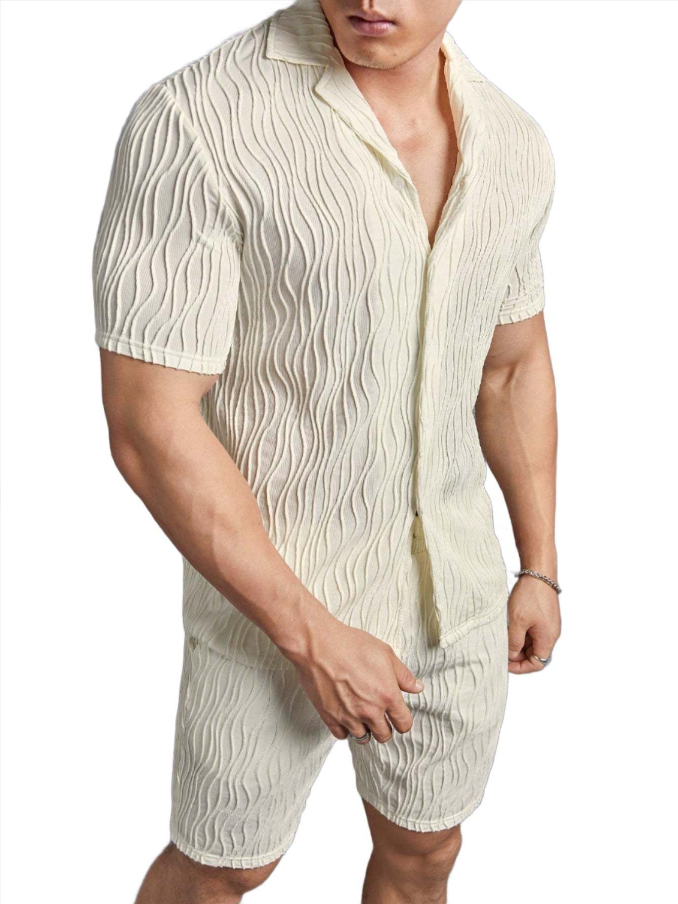 Casual Lapel Shirt And Short Set-Vacay Outfit