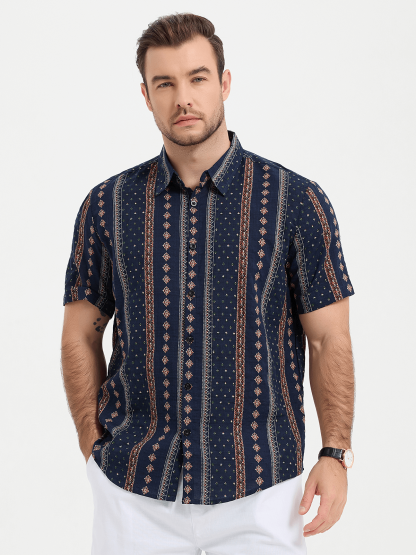 Men Retro Button Up Short Sleeve Shirt-Vacay Outfit