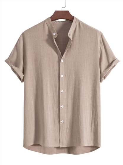Linen Blend Casual Shirt-Vacay Outfit