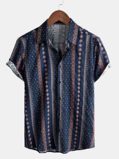 Men Retro Button Up Short Sleeve Shirt-Vacay Outfit