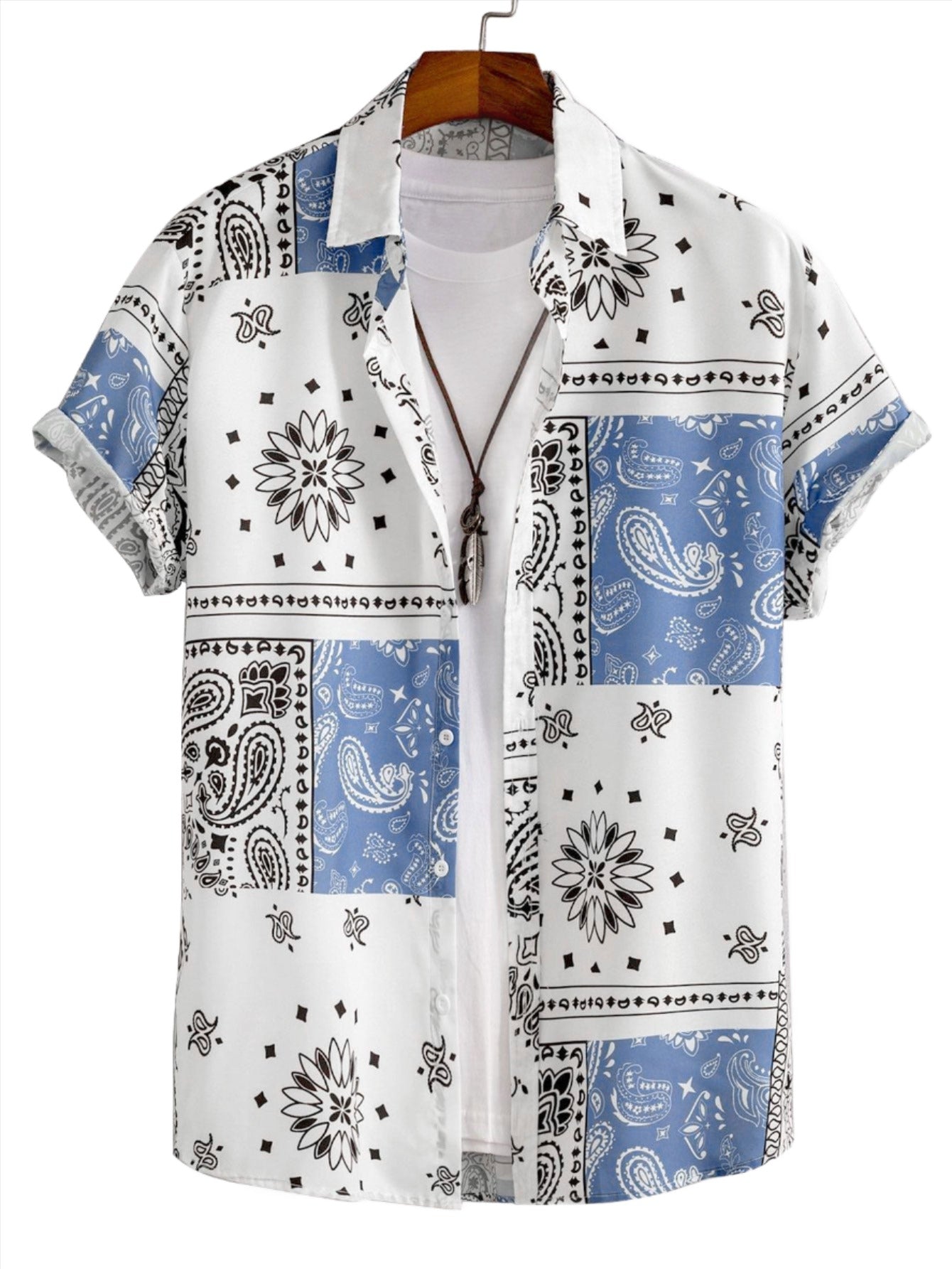Patchwork Bandana Print Casual Shirt-Vacay Outfit