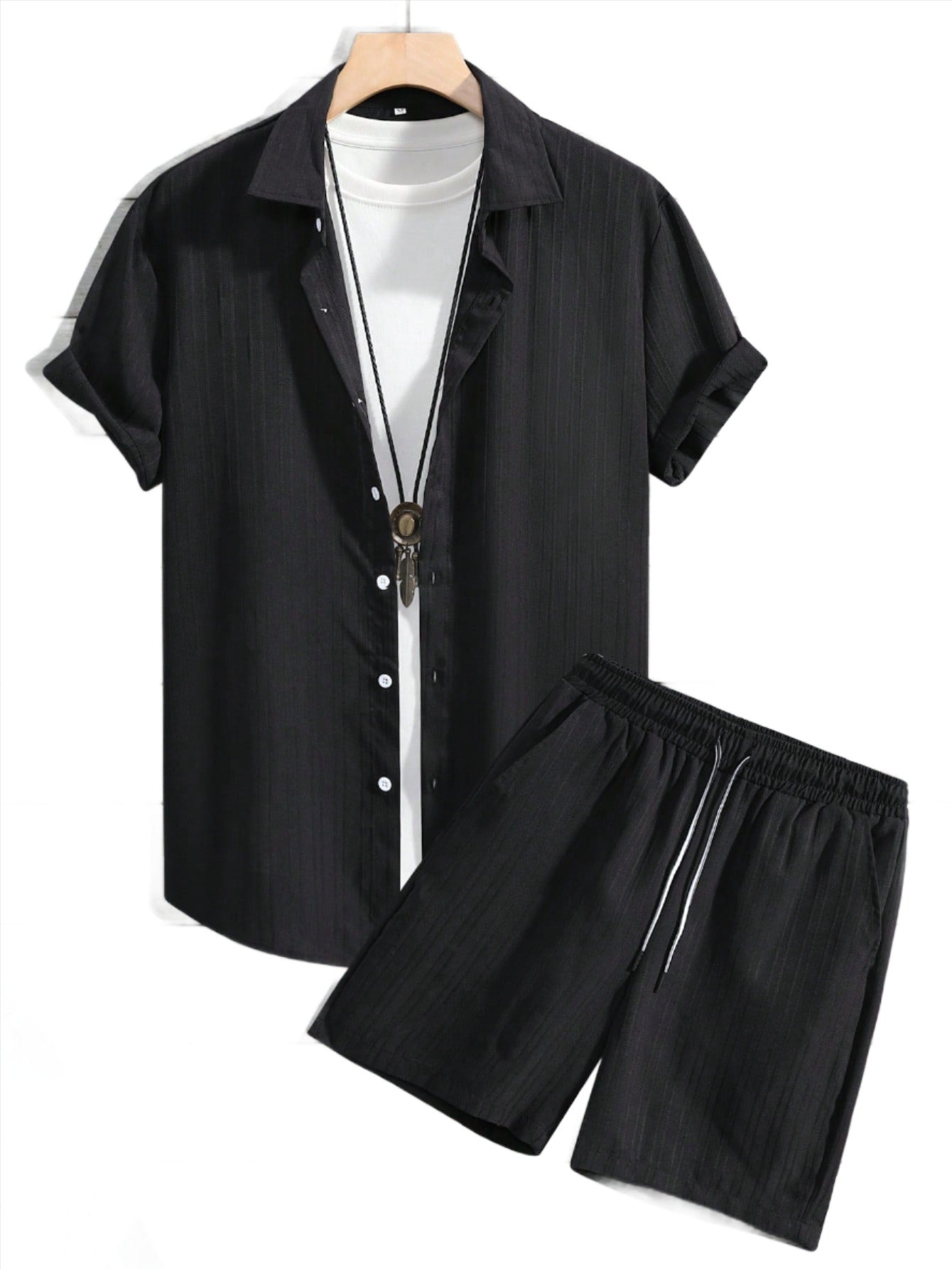 Monochrome Moods Shirt and Shorts Combo Set-Vacay Outfit