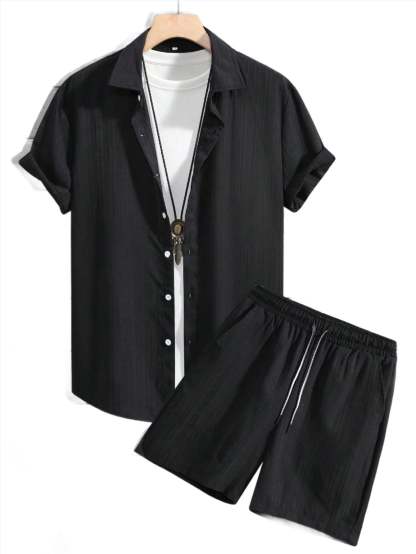 Monochrome Moods Shirt and Shorts Combo Set-Vacay Outfit