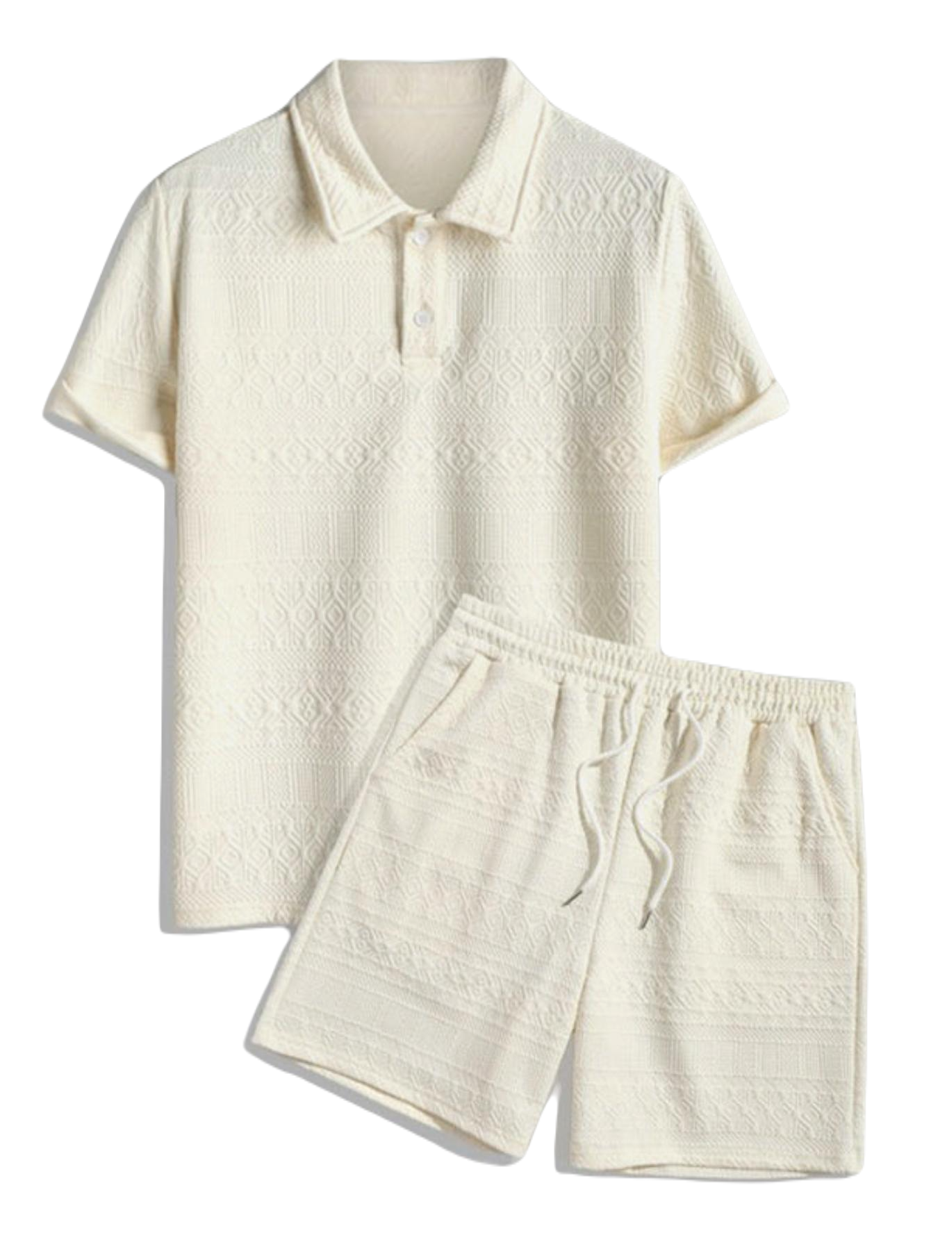 Geometric Retro Polo Shirt And Shorts Set-Vacay Outfit